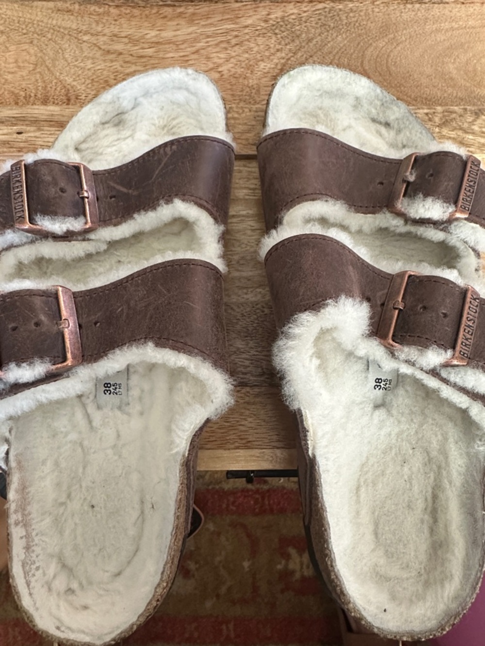 Birkenstock Brown Shearling-Lined Two-Strap Sandals